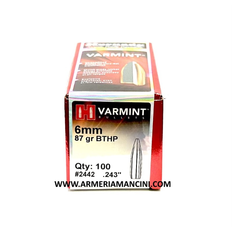 Palle Hornady Varmint Cal 6mm Gr 87 Bthp
