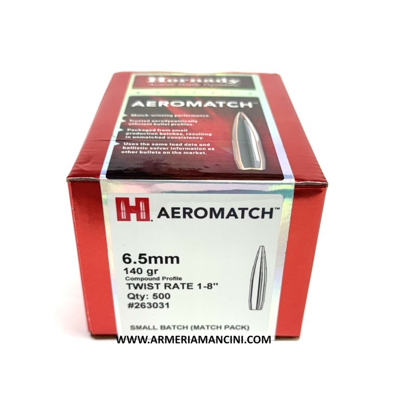 Palle Hornady Aeromatch Cal 6,5 Gr 140 HPBT